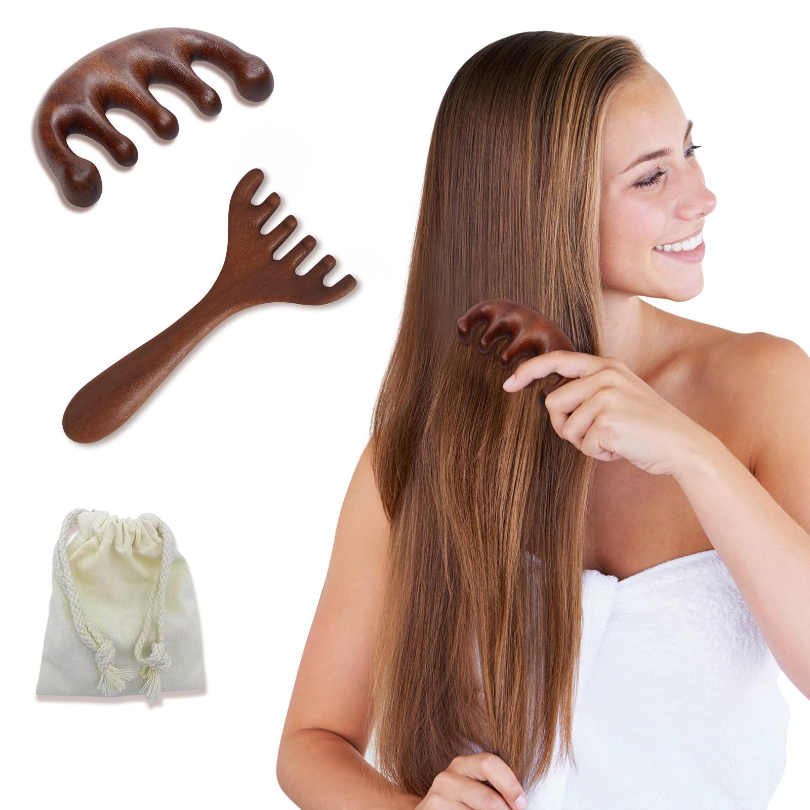 2 Pack Wooden Scalp Massage Comb