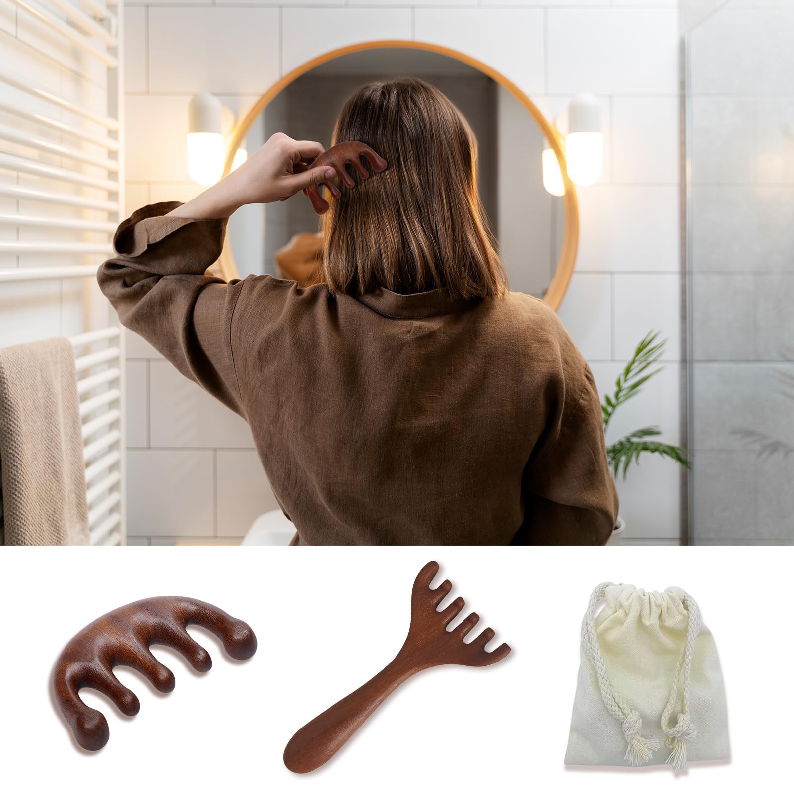 2 Pack Wooden Scalp Massage Comb